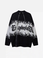 Asymmetric Jacquard Stitching With Two-Way Zipper Sweater