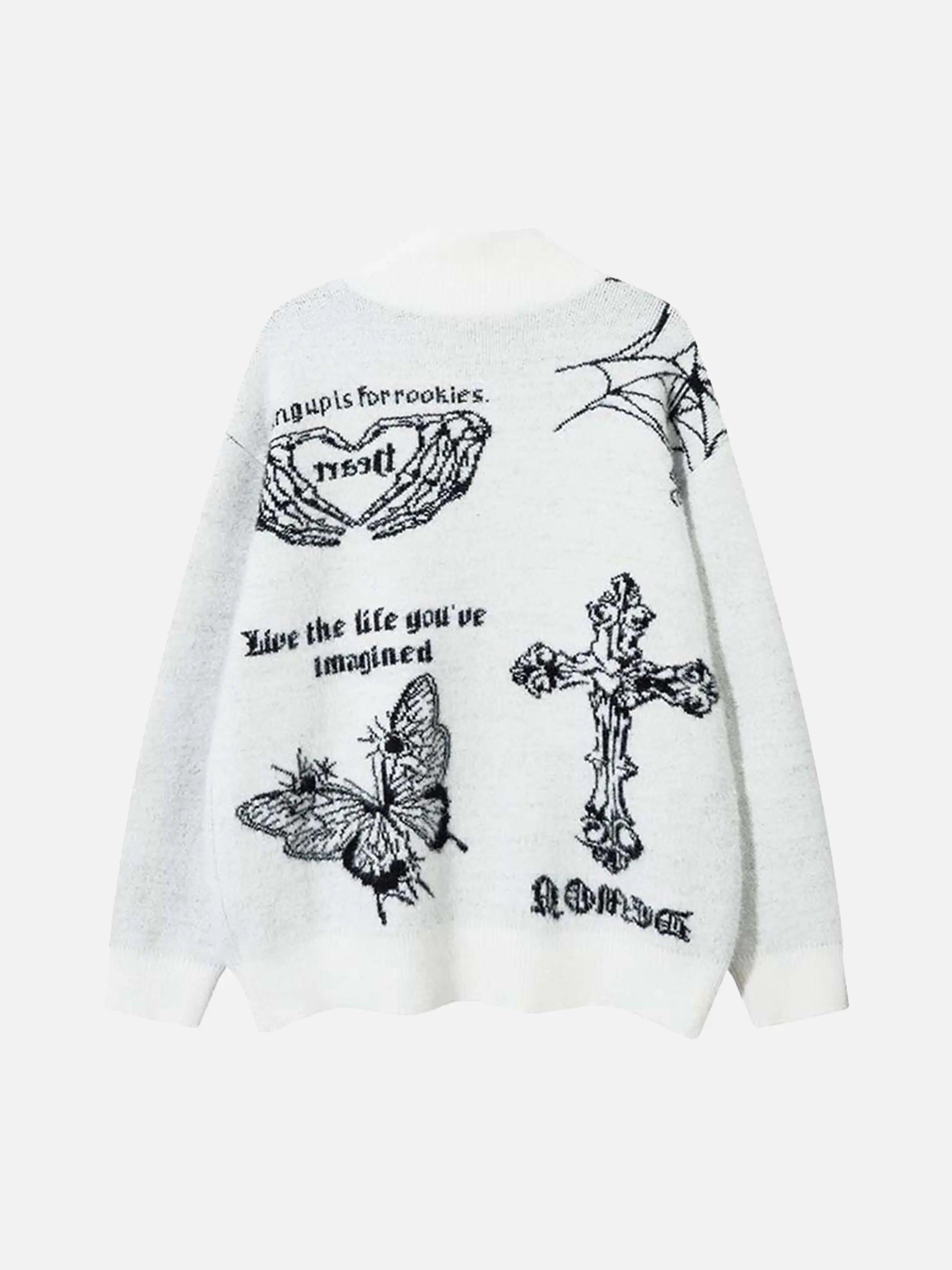 Cross Heart Butterfly Jacquard Cardigan