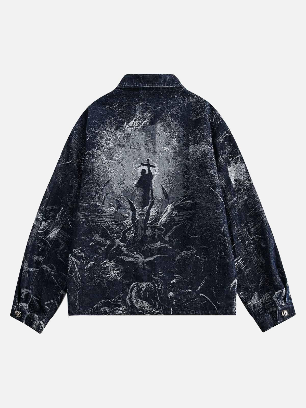 Cross Jacquard Zip Up Denim Jacket