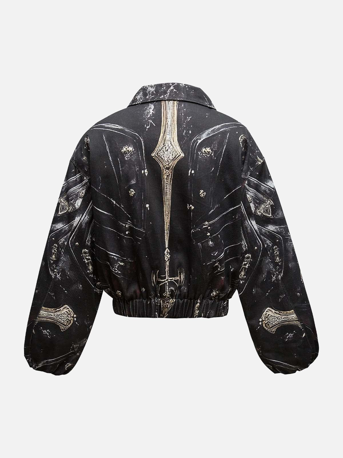Cross Printed Zip Up Quilted Bomber Jacket