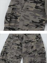 Curved Leg Paneled Camouflage Cargo Pants