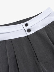 High-Waisted Contrast-Color Patchwork Niche Pants