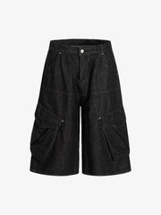 Retro Drape Baggy Straight Workwear Denim Shorts