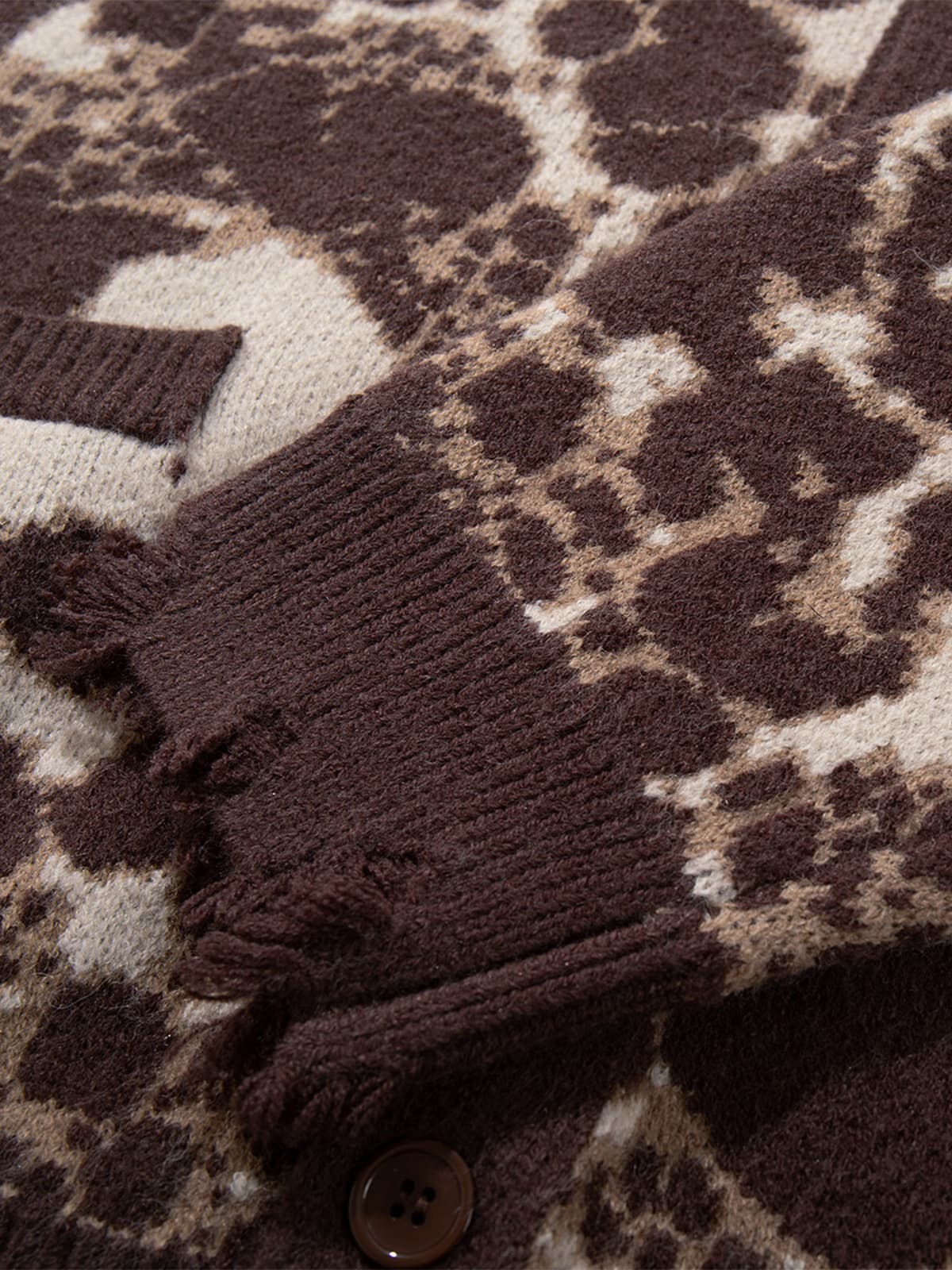 Vintage Skull Leopard Jacquard Knitted Cardigan