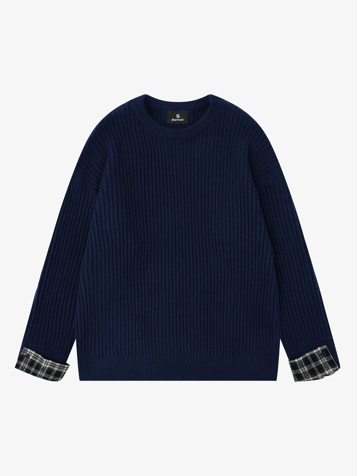 Plaid Scarf Patchwork Contrast Knit Sweater