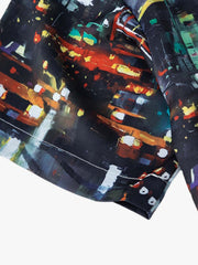 Night Scene Oil Painting Full-Print Short-Sleeved Shirt