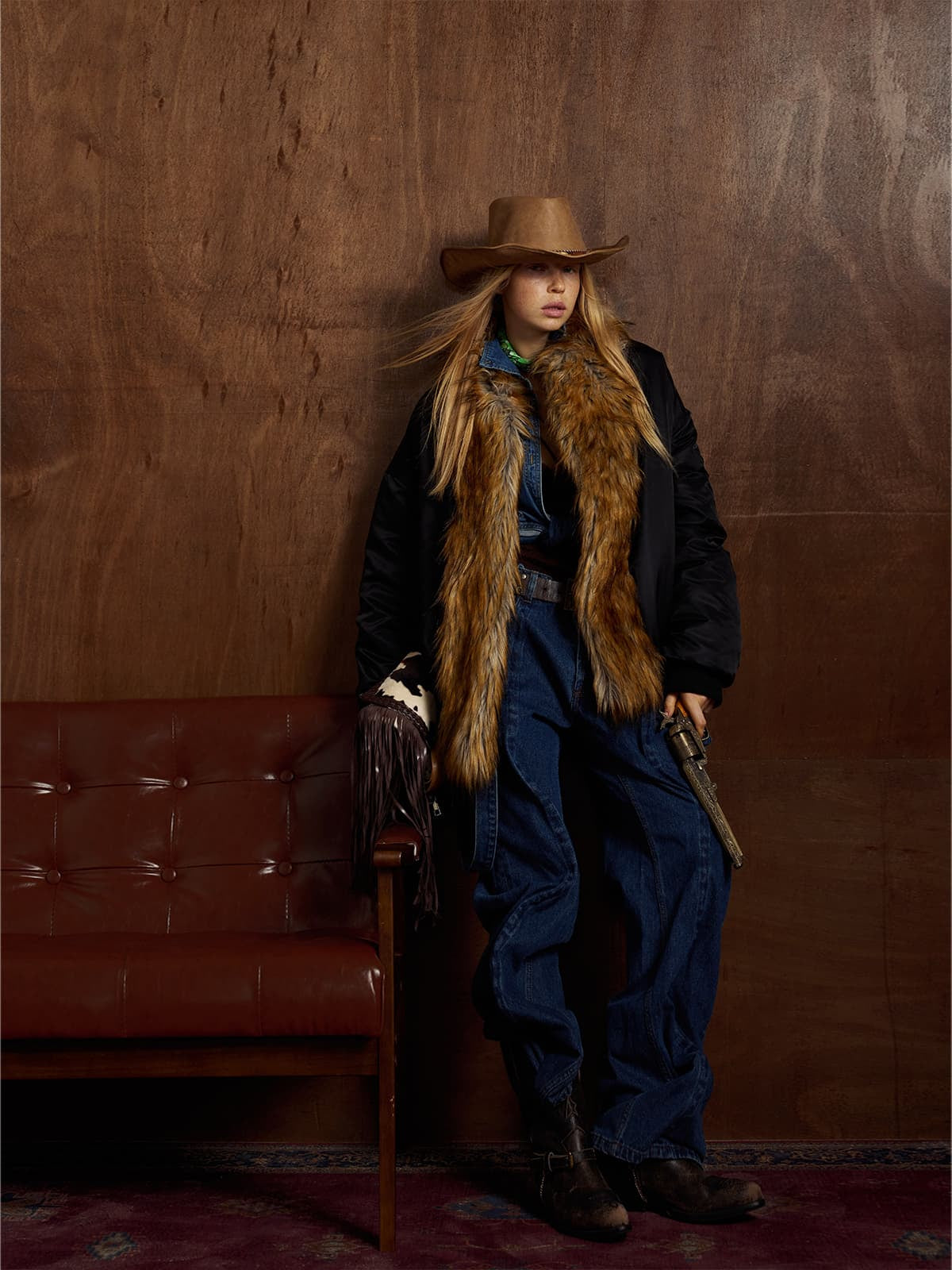 Street Dark Shadow Fur Collar Quilted Bomber Jacket