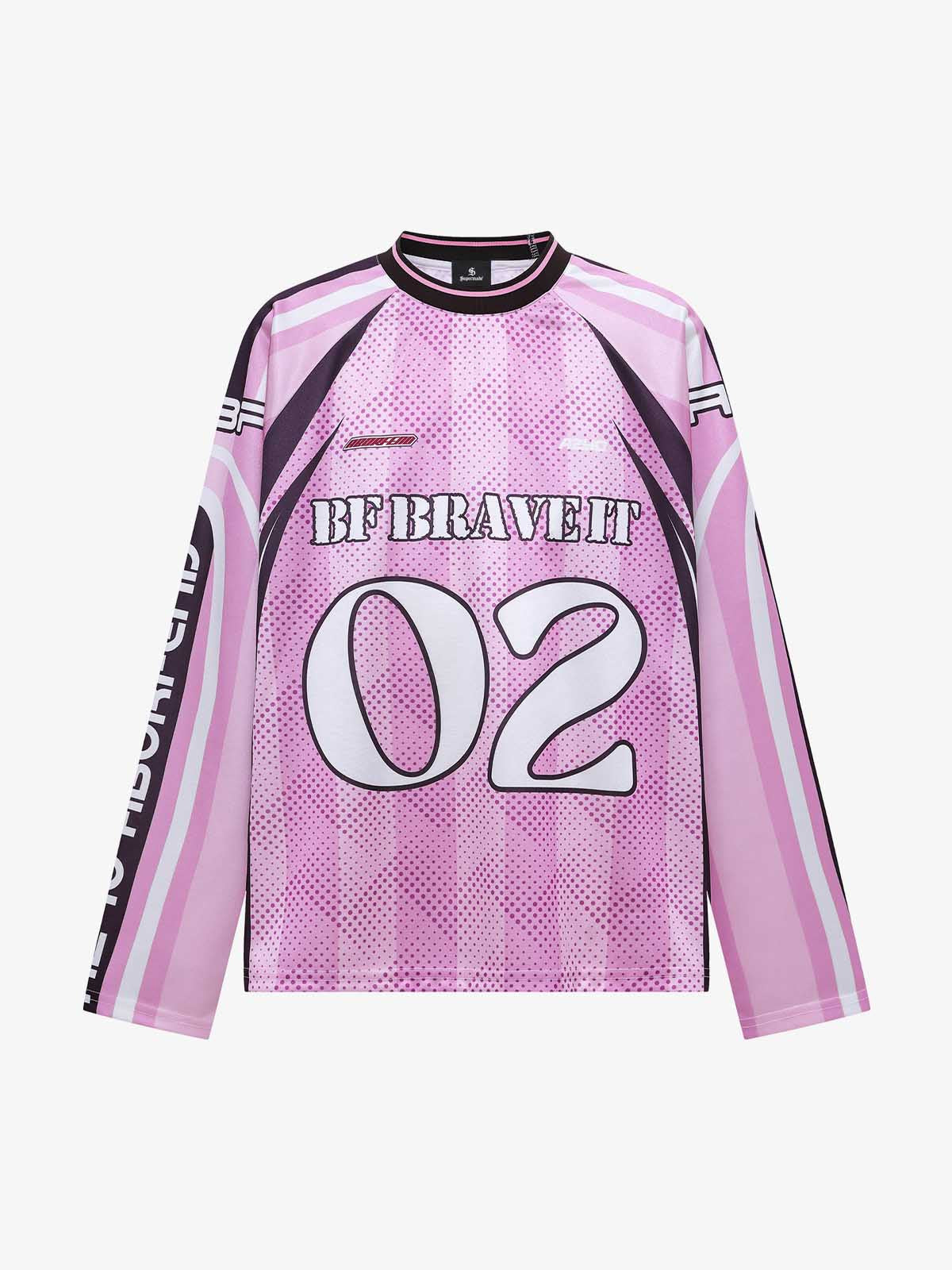 Loose Mesh Striped Hip-Hop Long Sleeve Jersey T-Shirt