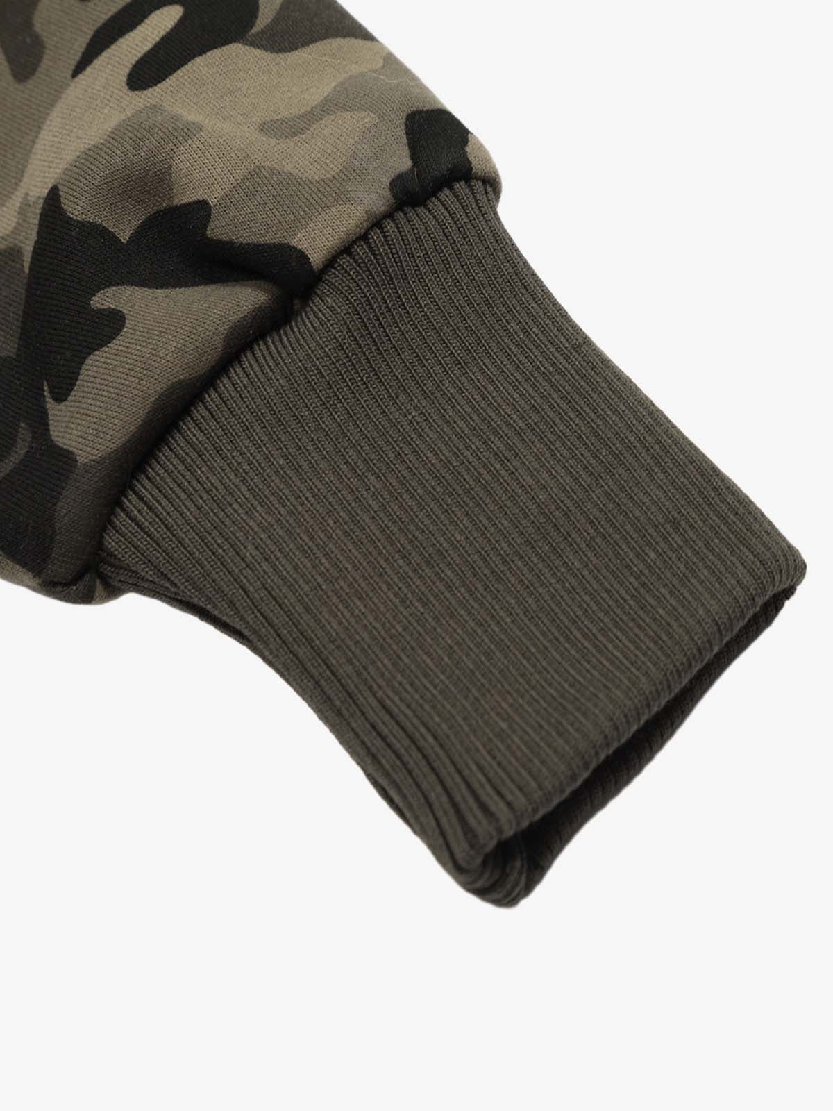 Camouflage Embroidery Patchwork Cardigan Fur Collar Hooded Sweatshirt