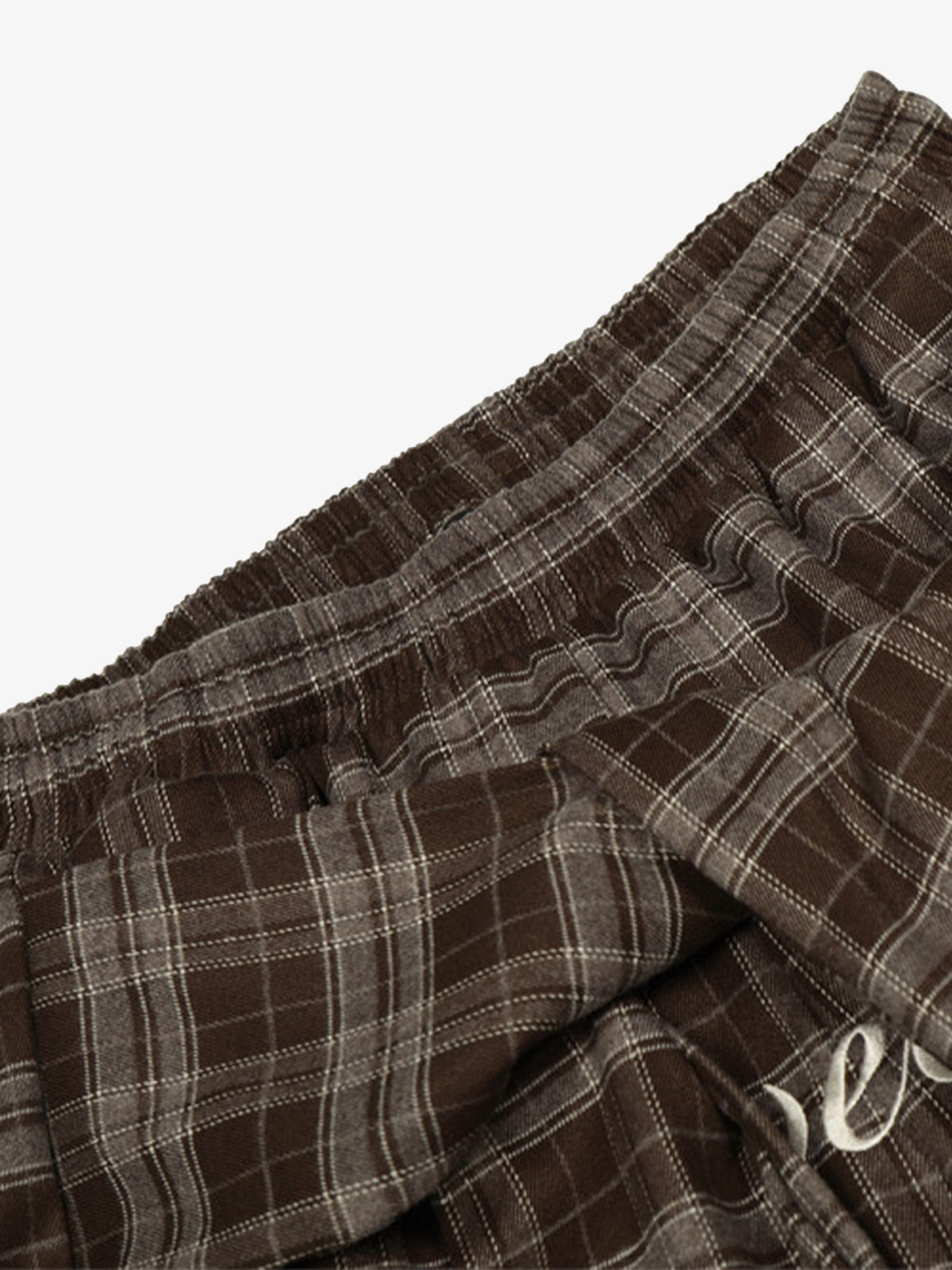Street Pleated Waistband Plaid Check Barrel Pants