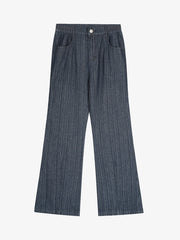 Vintage Denim Striped Texture Flare Jeans