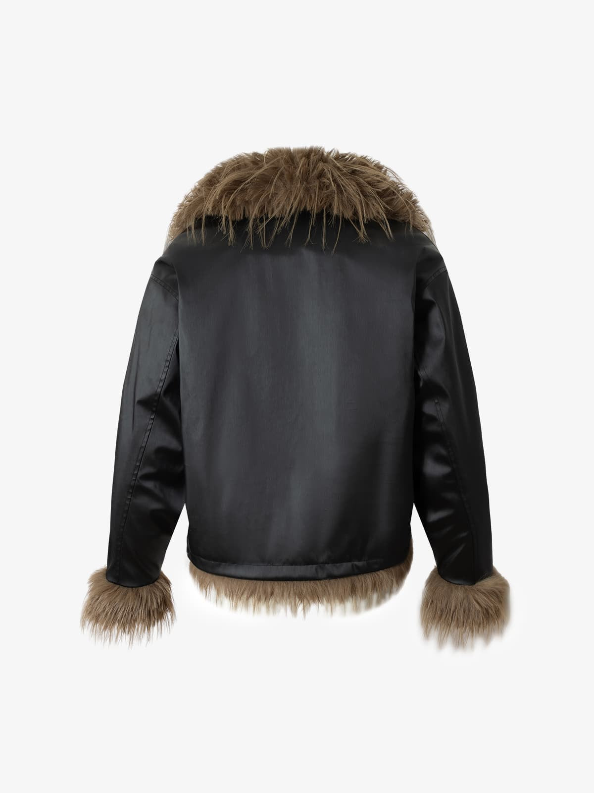 Retro Punk Rock Oversized Fur Collar Stitching Leather Cotton Jacket