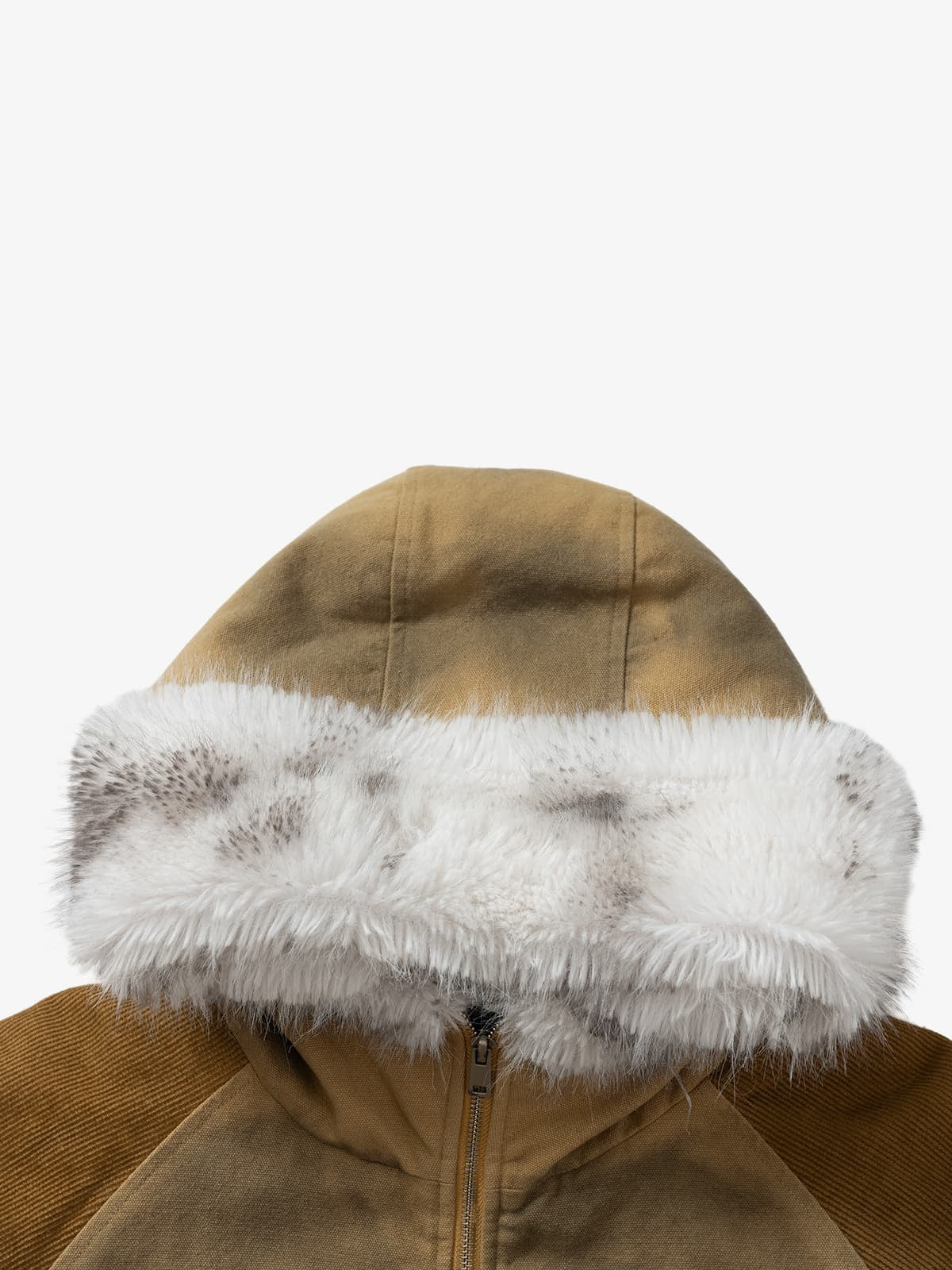 Street Vintage Fog-Dyed Fur Collar Patchwork Hooded Padded Jacket