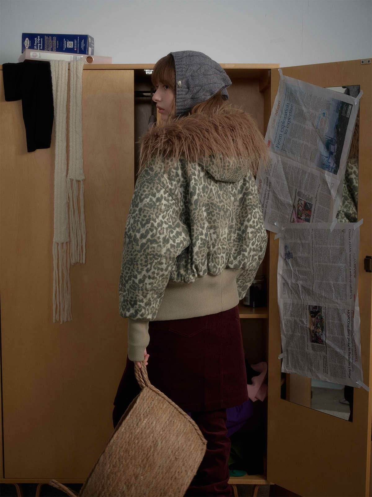 Retro Fur Collar Quilted Workwear Cotton Jacket