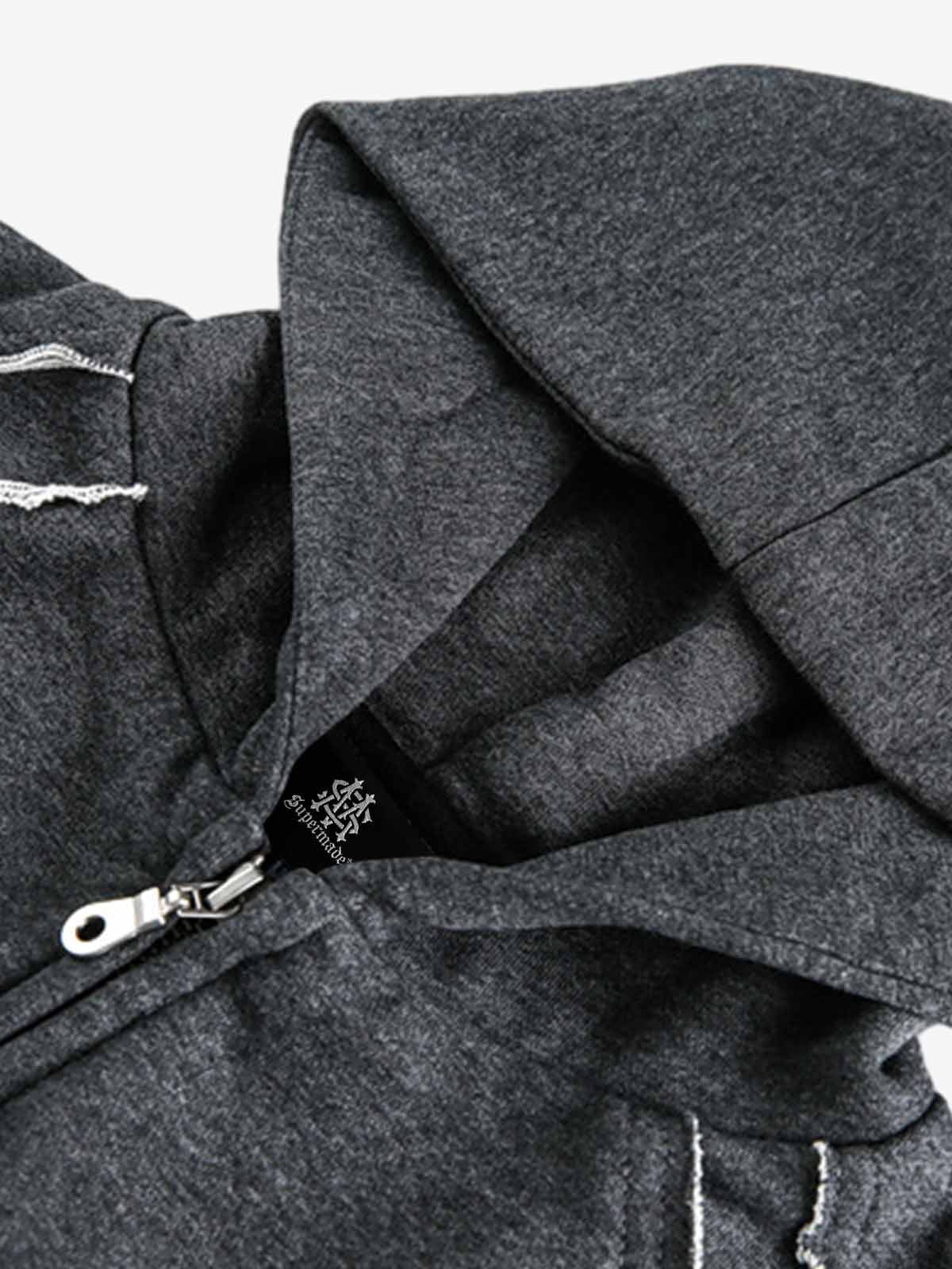 Destroyed Threaded Frayed Hooded Sweatshirt