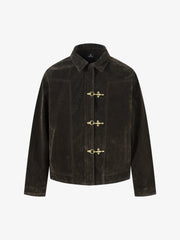 Retro Unique Metal Button Suede Lapel Bomber Jacket