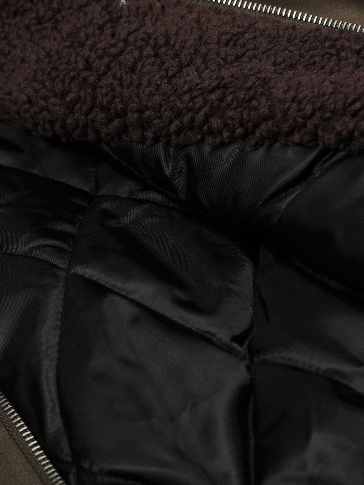 Vintage Zipper Pocket Design Sherpa Lined Collar Padded Jacket
