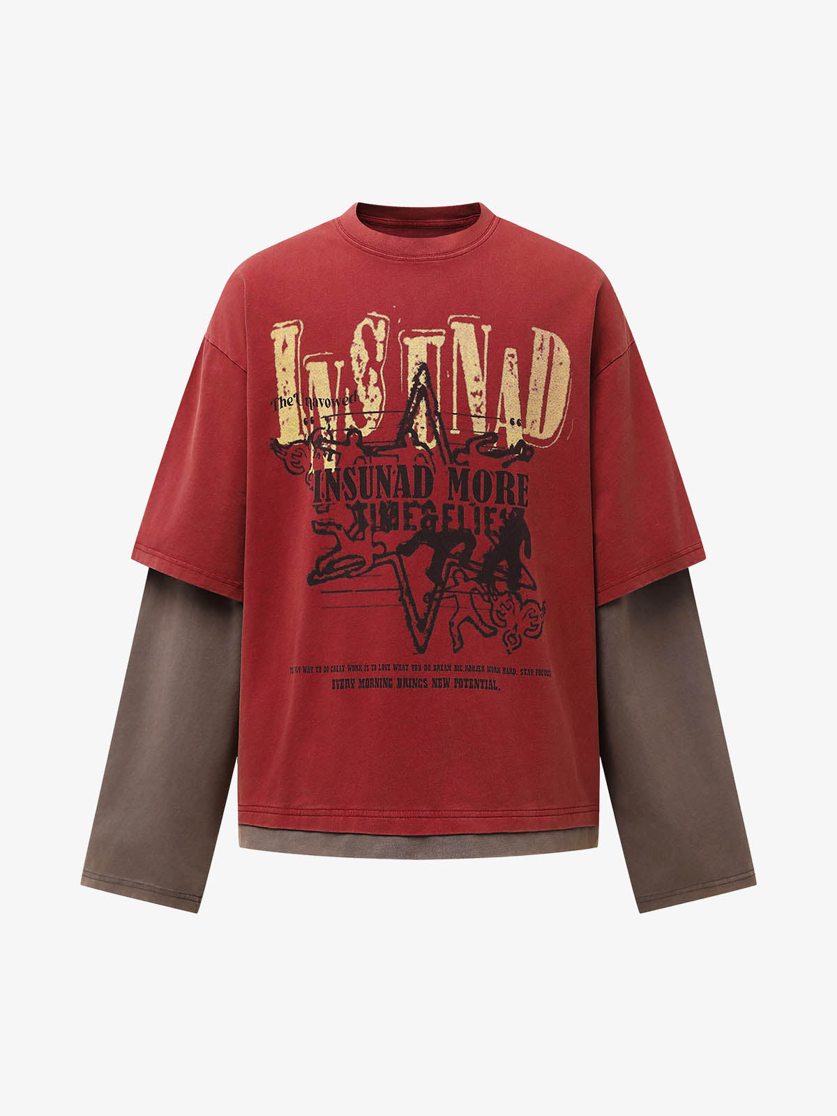 Street Color Matching Faux Two-Piece Printed T-Shirt