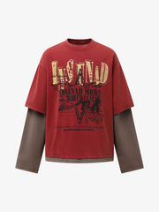 Street Color Matching Faux Two-Piece Printed T-Shirt