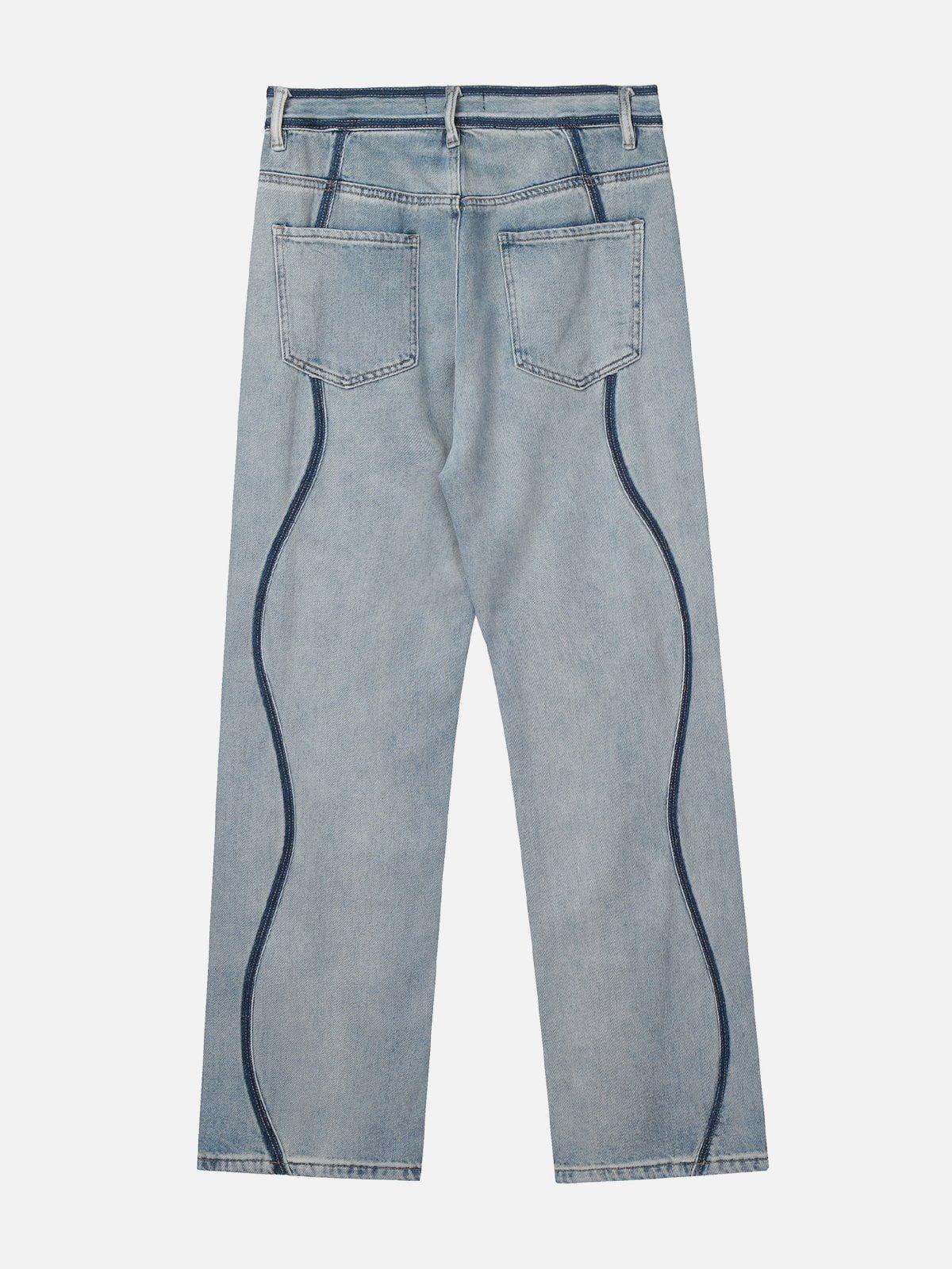 Dark Color Curve Patchwork Jeans