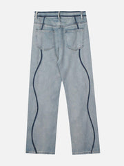 Dark Color Curve Patchwork Jeans