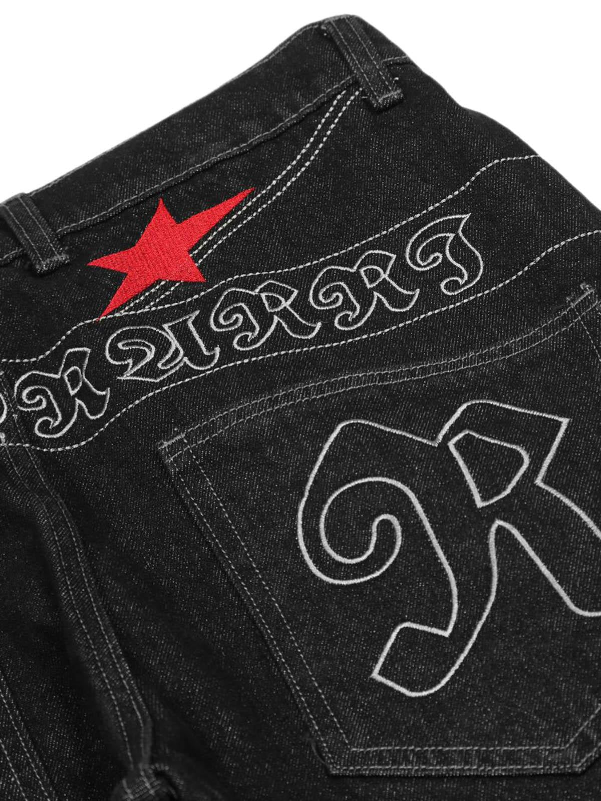 Dark Gothic Embroidered Star Straight Jeans