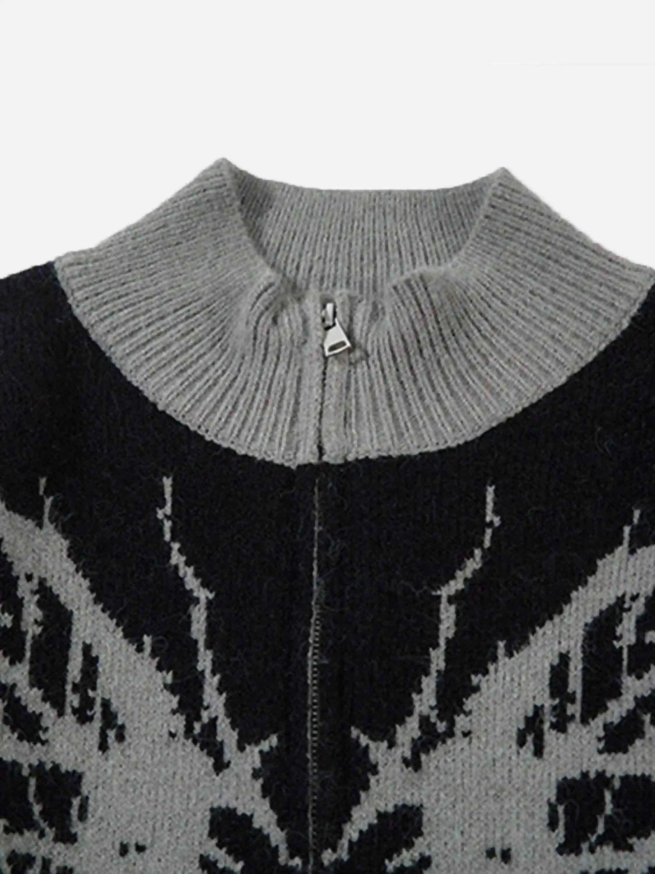 Dark Spider Web Zipper Stand Collar Cardigan