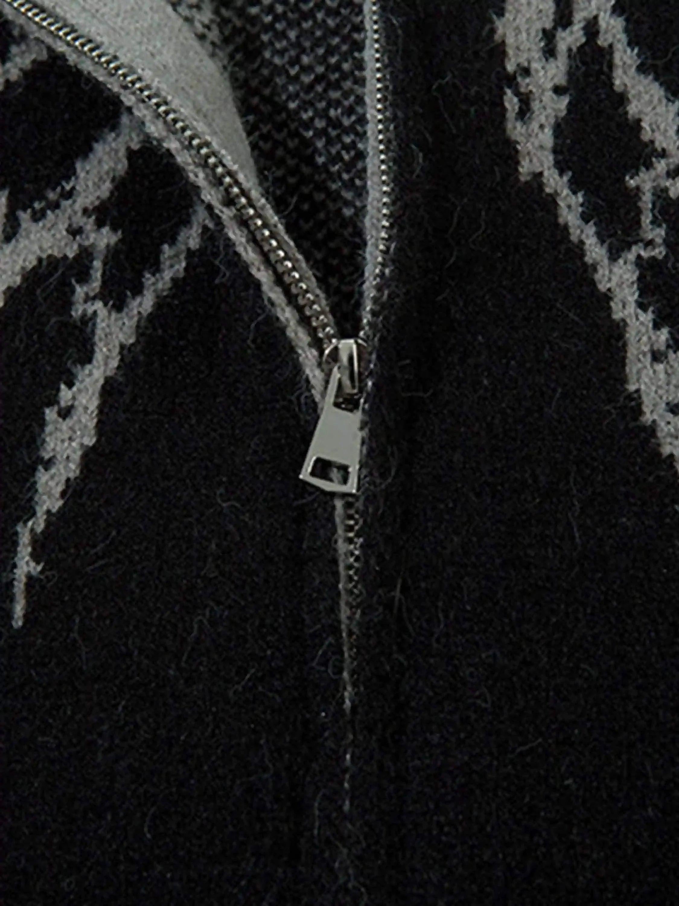 Dark Spider Web Zipper Stand Collar Cardigan