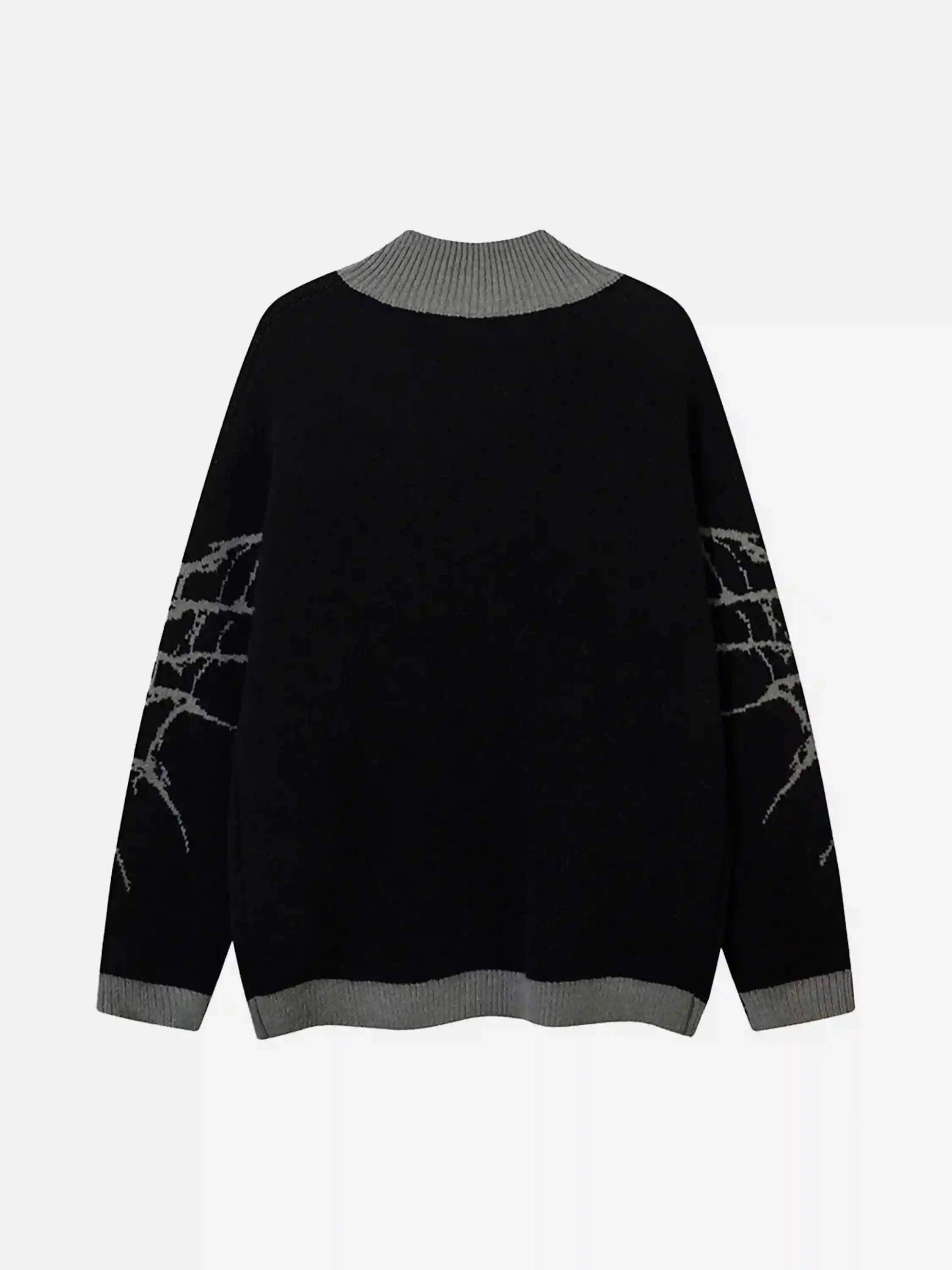 Dark Spider Web Zipper Stand Collar Cardigan