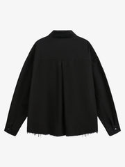 Fun Distressed Raw-Edge Printed Long-Sleeved Shirt