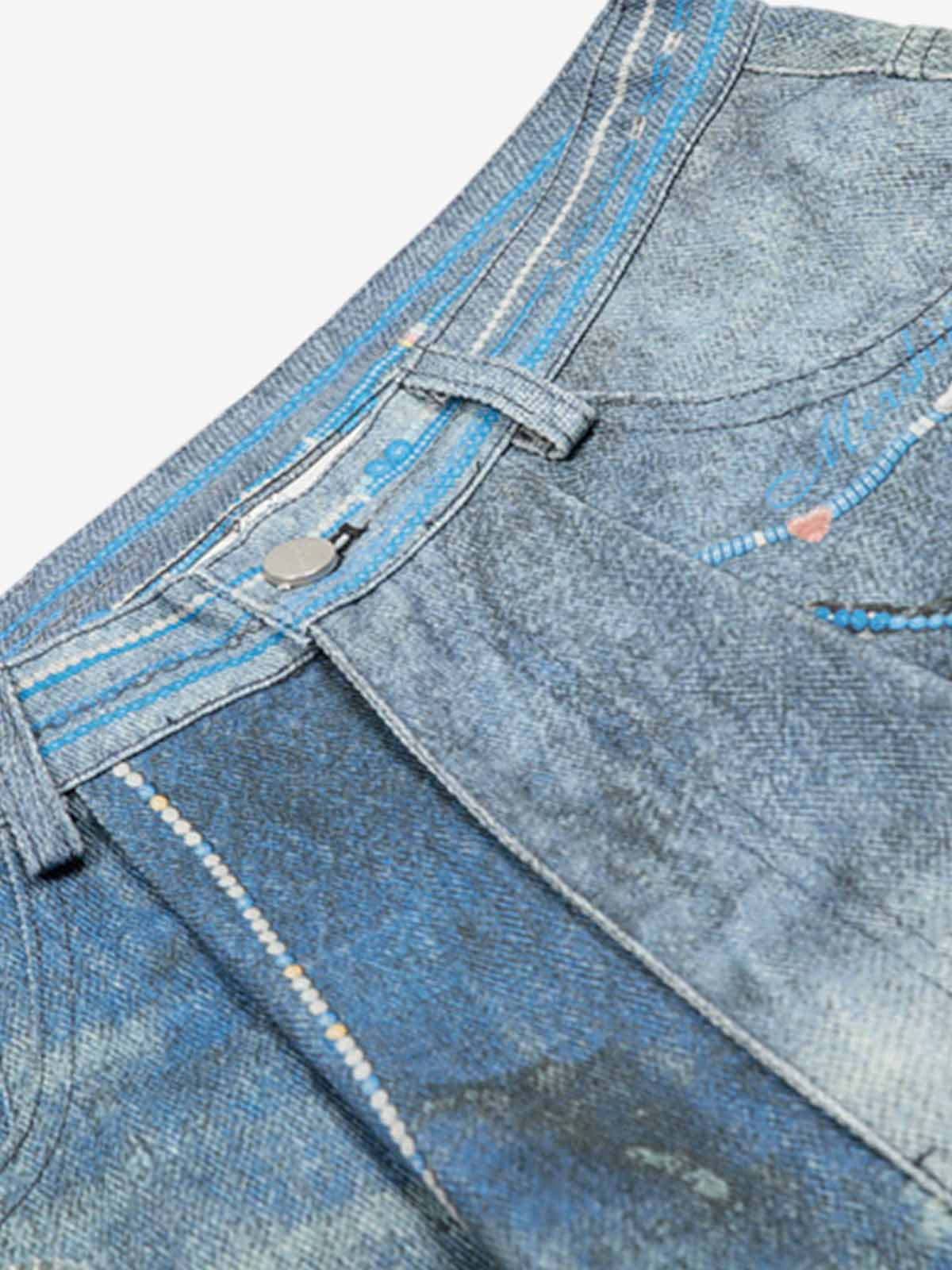 Distressed Dirty 3D Floral Denim Shorts