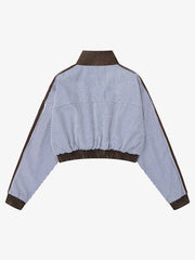 Retro Badge Embroidery Contrast Cropped Jacket