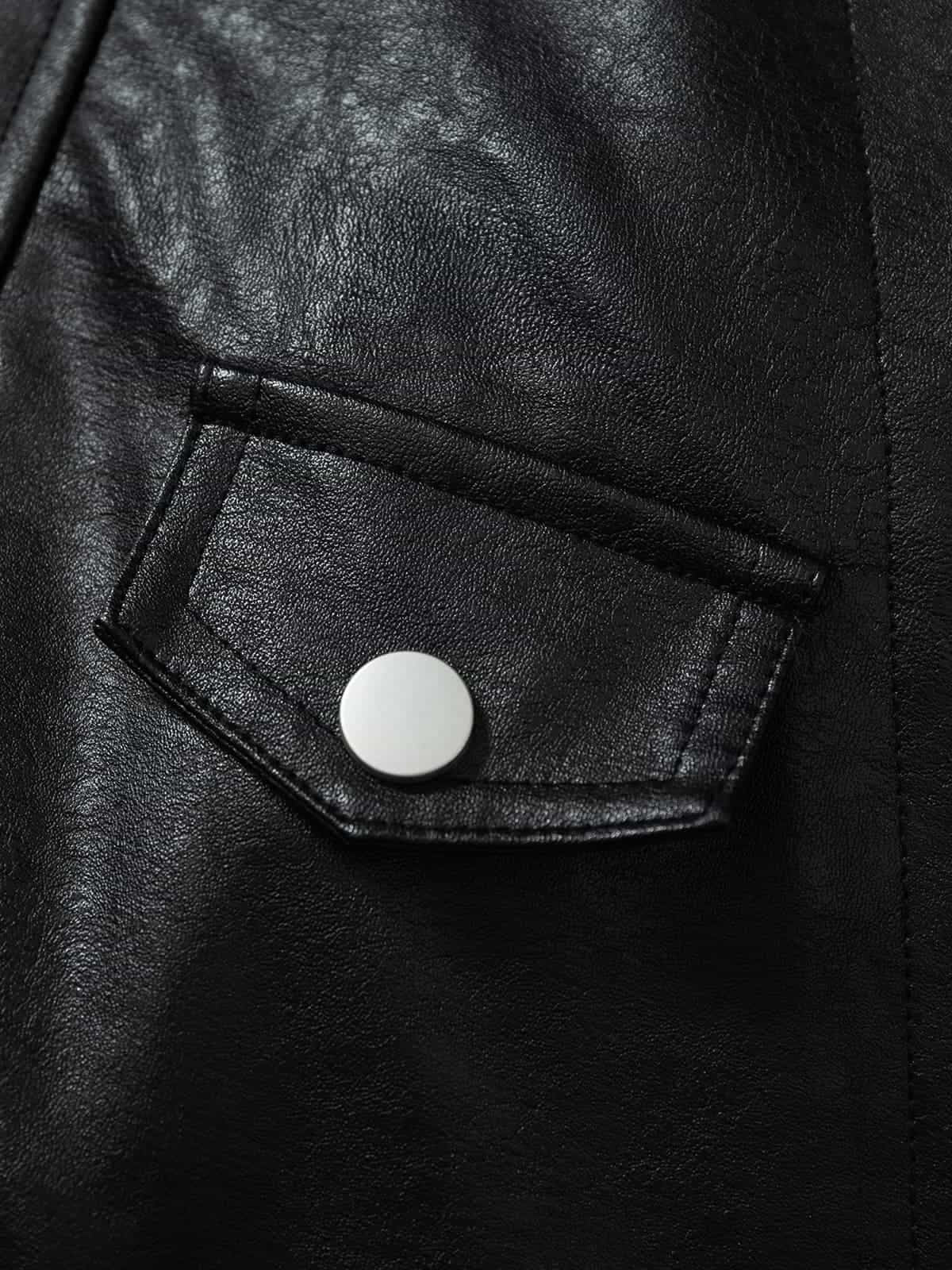 Vintage Detachable Fur Collar Quilted Leather Jacket