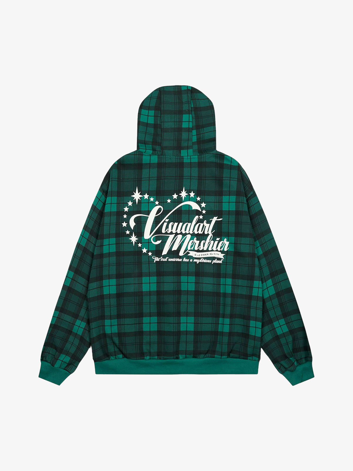 Retro Plaid Patch Embroidered Cardigan Hooded Sweatshirt
