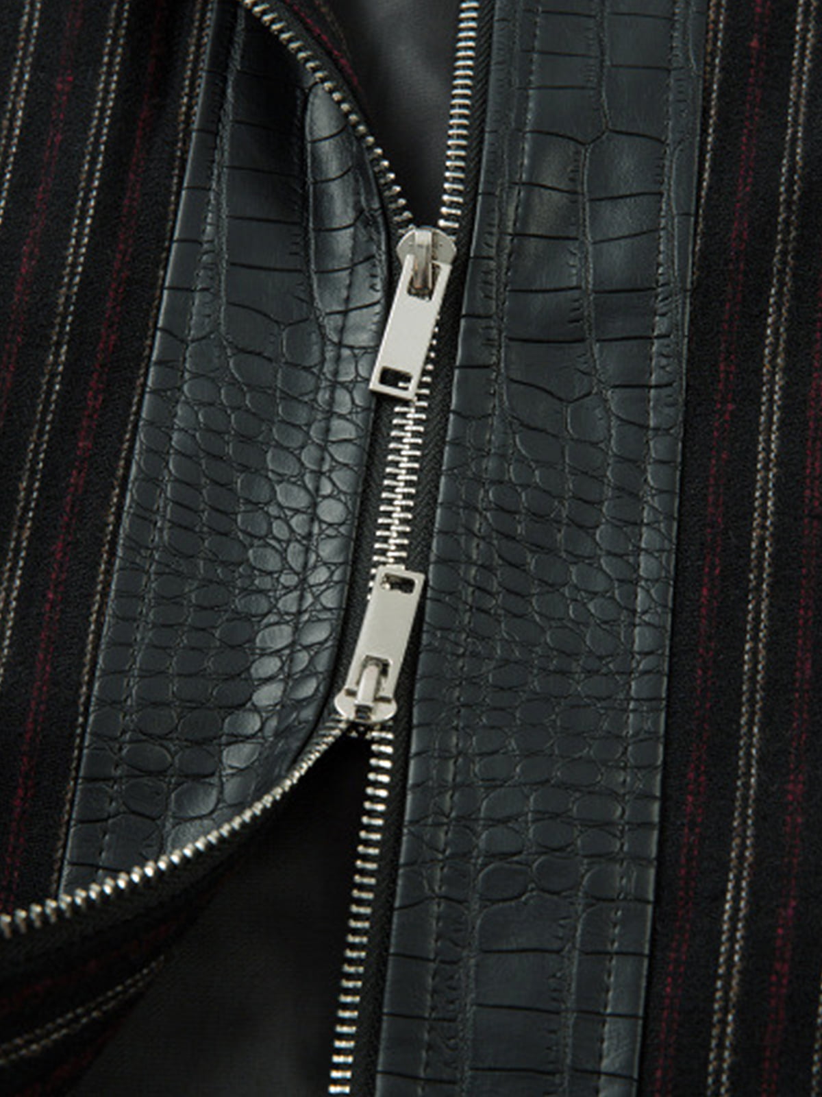 Textured PU Leather Patchwork Retro Stripe Jacket
