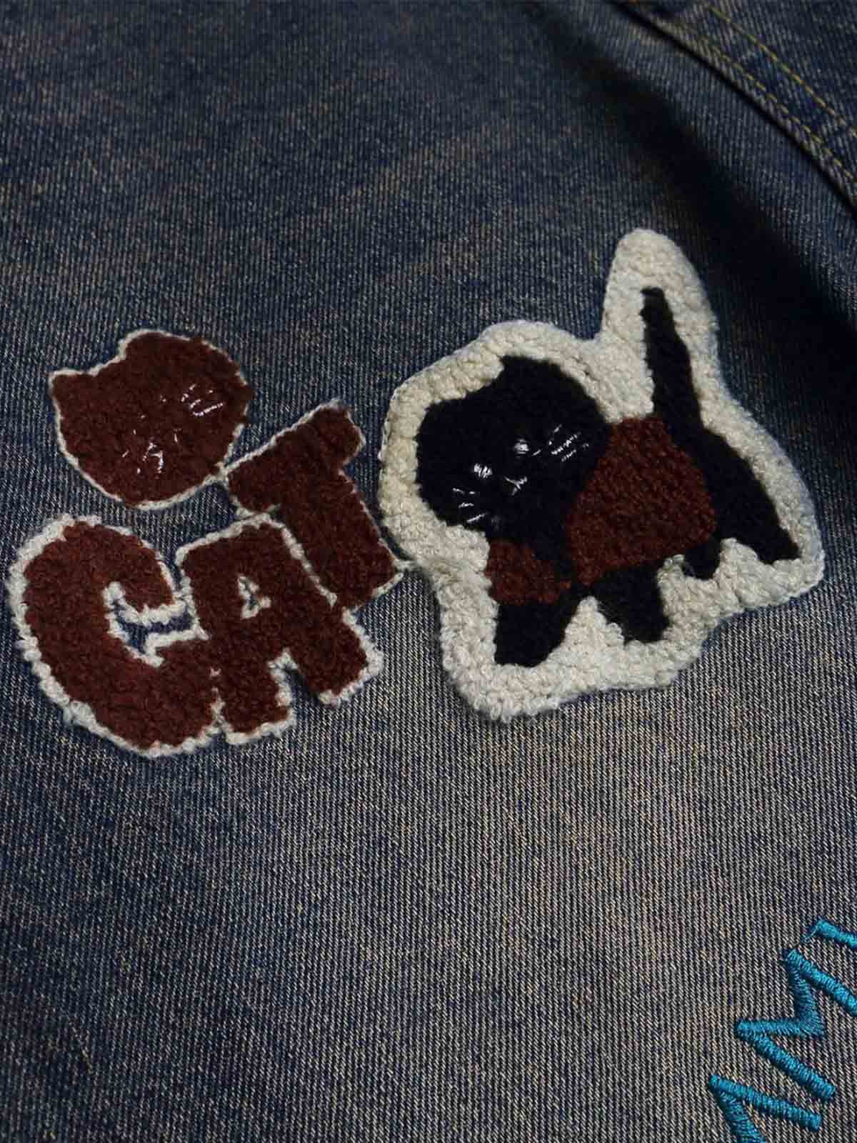 Retro Cartoon Graphic Heavy Embroidery Barrel Jeans
