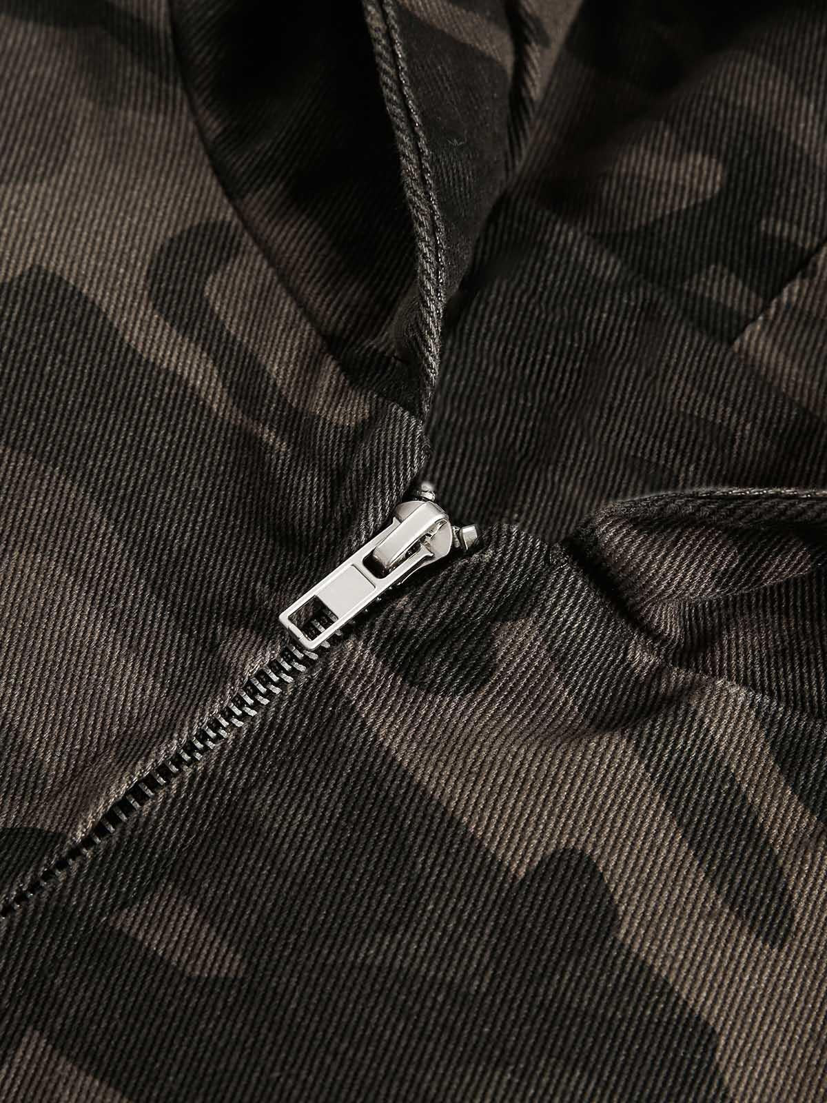 Deconstructed Camouflage Workwear Cardigan Hooded Jacket