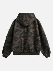 Deconstructed Camouflage Workwear Cardigan Hooded Jacket