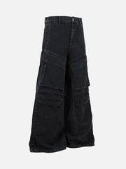 Deconstructed Split Pleated Pocket Cargo Jeans
