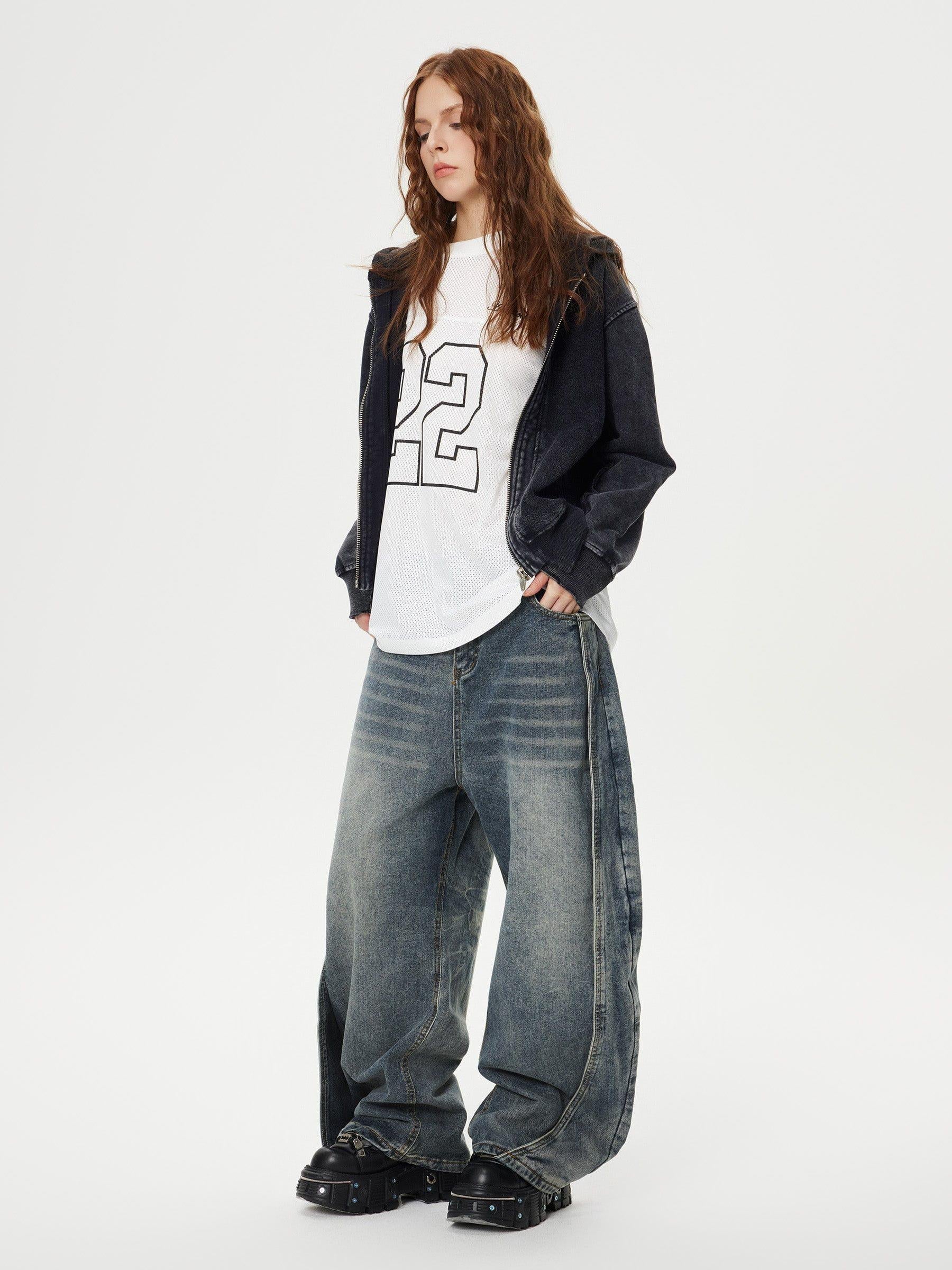 Deconstruction Patchwork Washed Loose Jeans