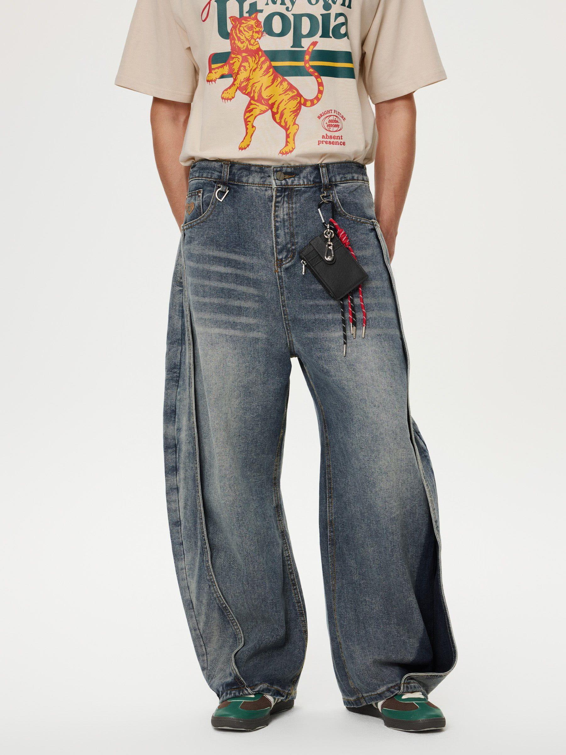 Deconstruction Patchwork Washed Loose Jeans