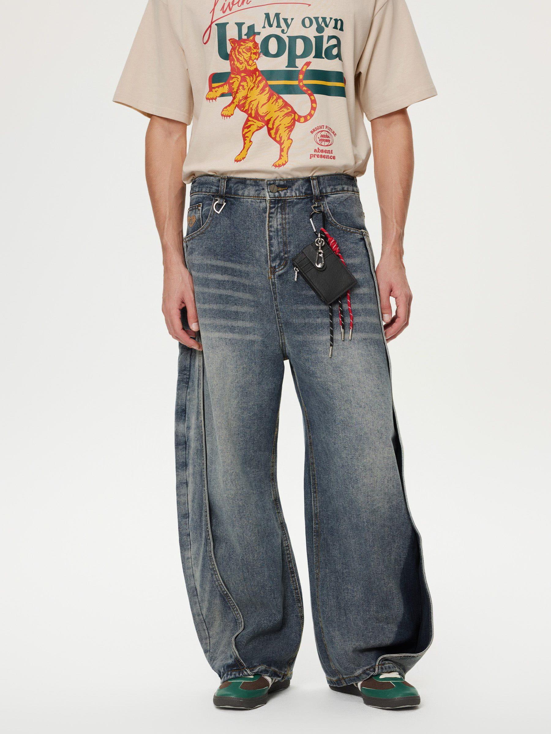 Deconstruction Patchwork Washed Loose Jeans