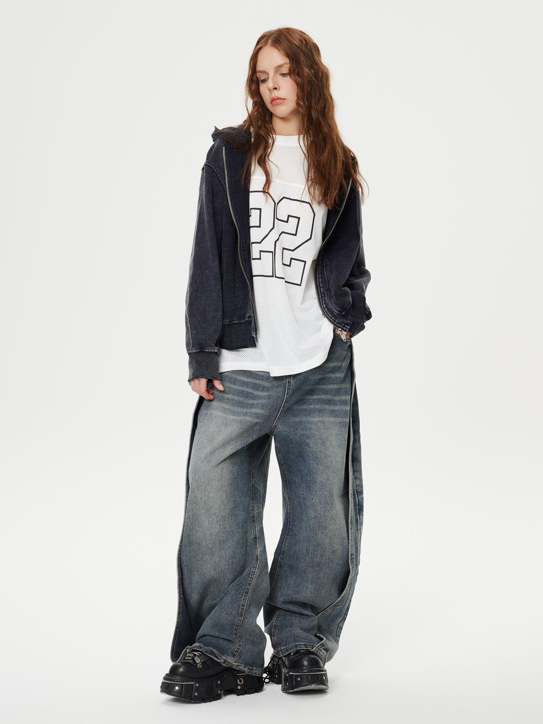 Deconstruction Patchwork Washed Loose Jeans