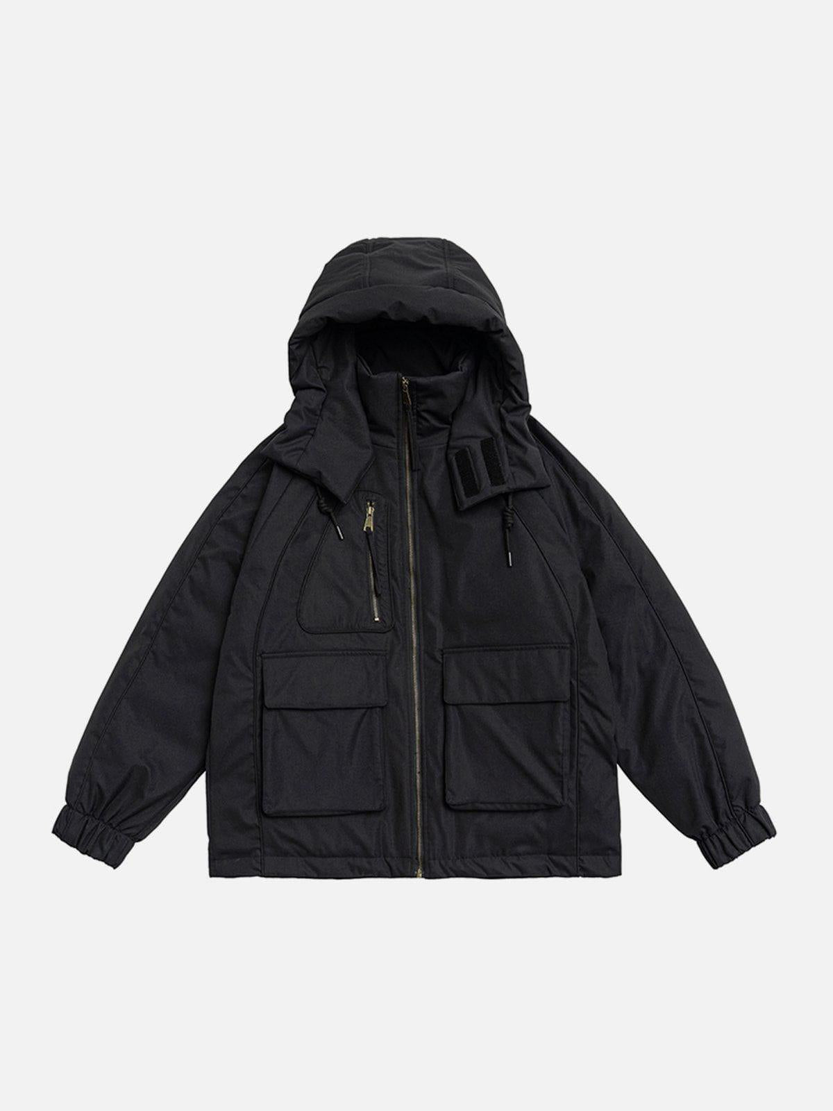 Detachable Hat Patchwork Winter Coat