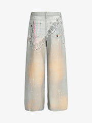 Retro 3D Fun Doll Print Washed Baggy Jeans