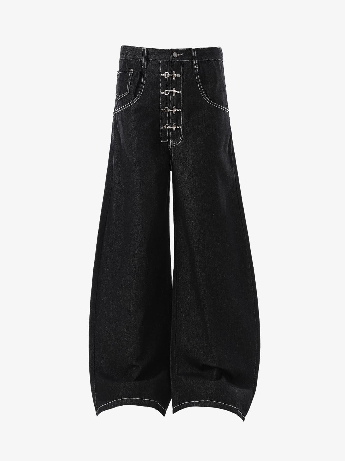 Vintage Contrast Stitch Button-Up Scimitar Jeans