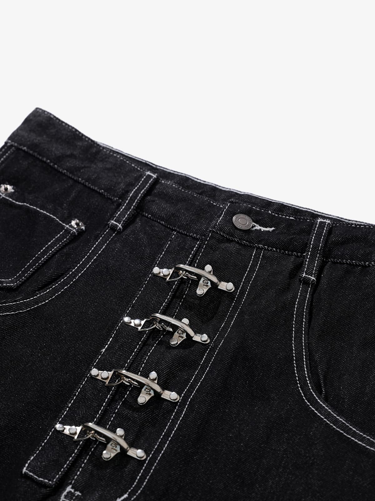 Vintage Contrast Stitch Button-Up Scimitar Jeans
