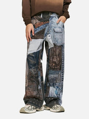 Digital Printed Faux Panel Jeans