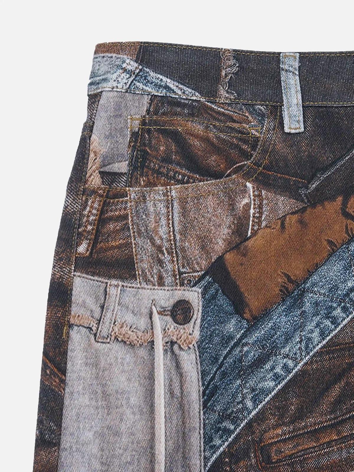 Digital Printed Faux Panel Jeans