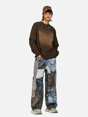 Digital Printed Faux Panel Jeans
